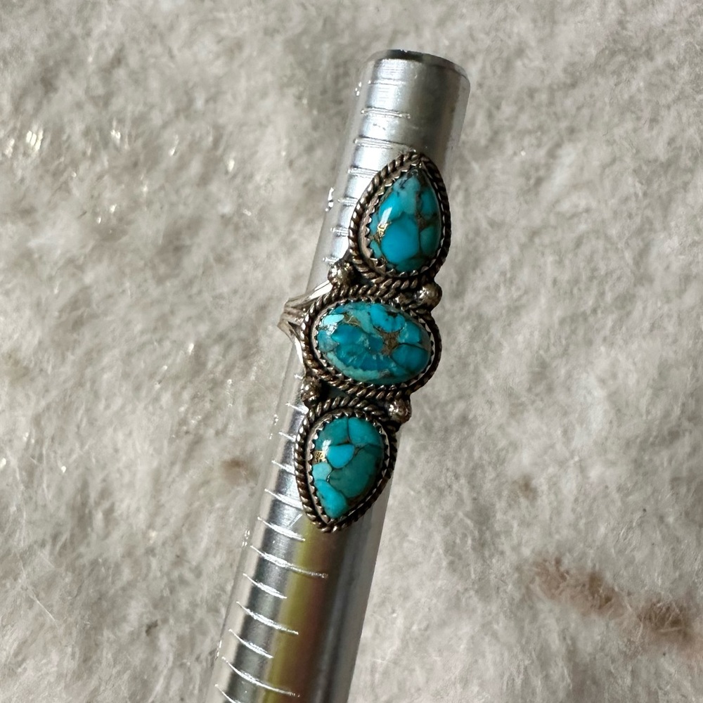 Sterling Silver 3 Stone Turquoise Native Southwest Style Ring